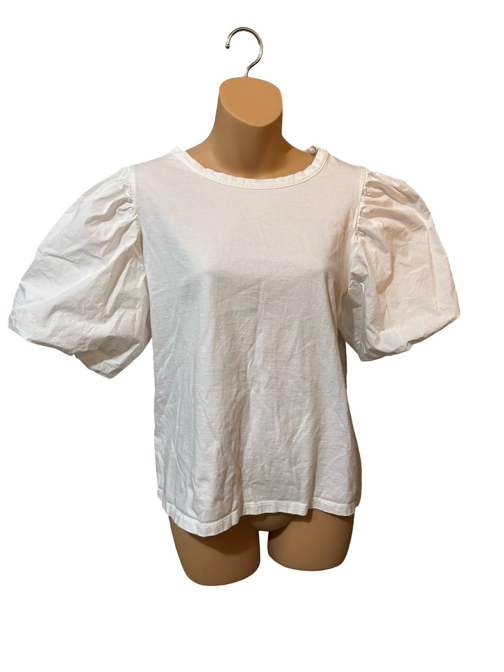 a new day White Puff Sleeve Tee Crewneck Blouse Top Chic Boho Business Casual XL